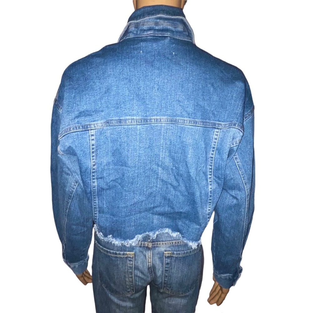 LABIJOU rhinestone fringe cropped denim jacket - Picture 3 of 8